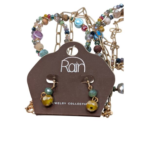 Rain Multi-Strand Beaded Chain Gold Tone Necklace & Earring Set NWT - Picture 1 of 4